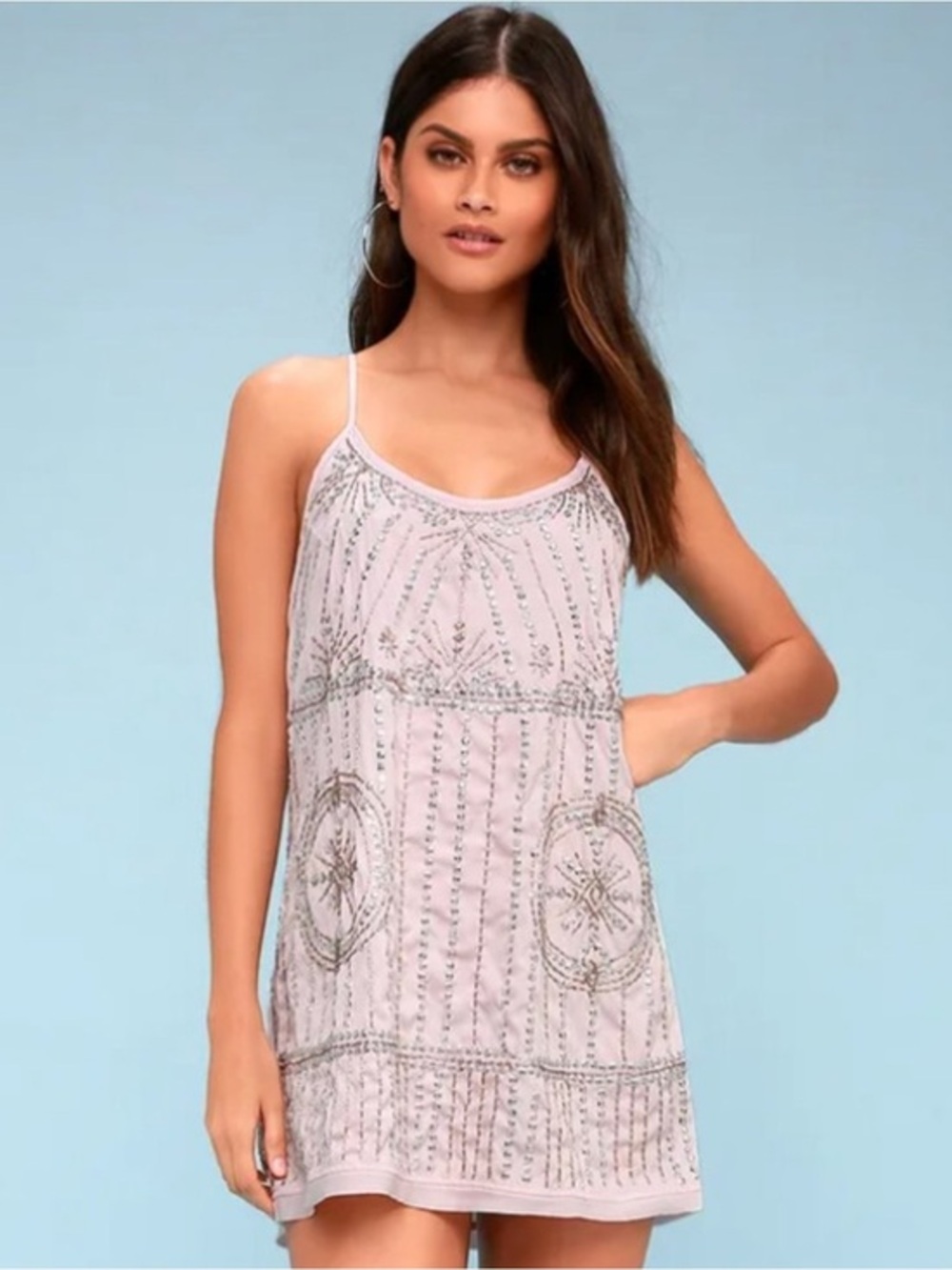 Free People Sedona mini slip dress pink silver small